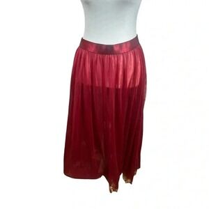 Alisa Pan Mesh Skirt Women 14 Burgundy Tulle Overlay Sheer See Thru Midi Fairy